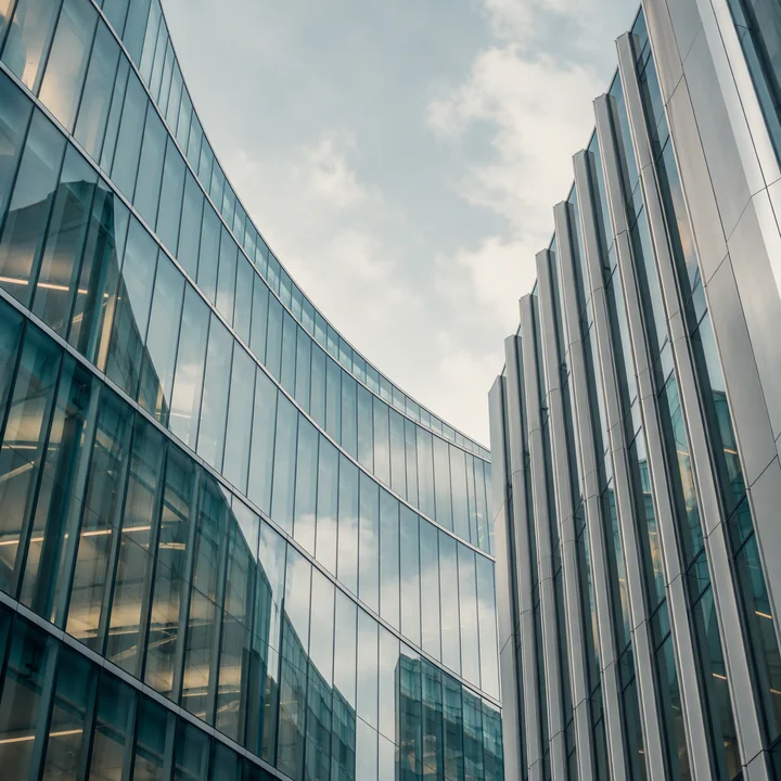 Illustrative glass architecture in a financial district