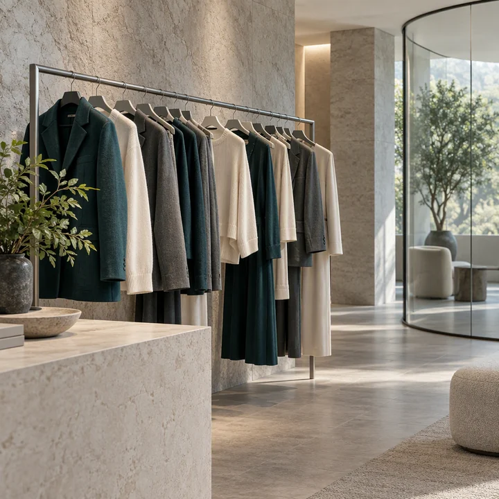 Illustrative contemporary clothing retail interior