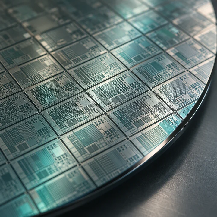 Illustrative silicon wafer with integrated circuit patterns